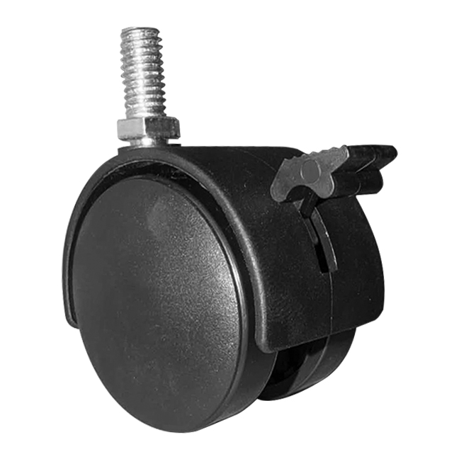 Caster 3/8" Threaded Stem With Brake - Black